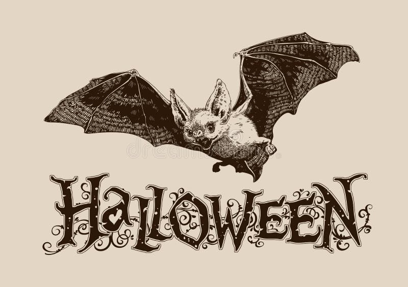 Manifesto orizzontale del pipistrello d'annata di Halloween, insegna, intestazione, posta, i illustrazione di stock Manifesto orizzontale del pipistrello d'annata di Halloween, insegna, intestazione, posta, i illustrazione di stock