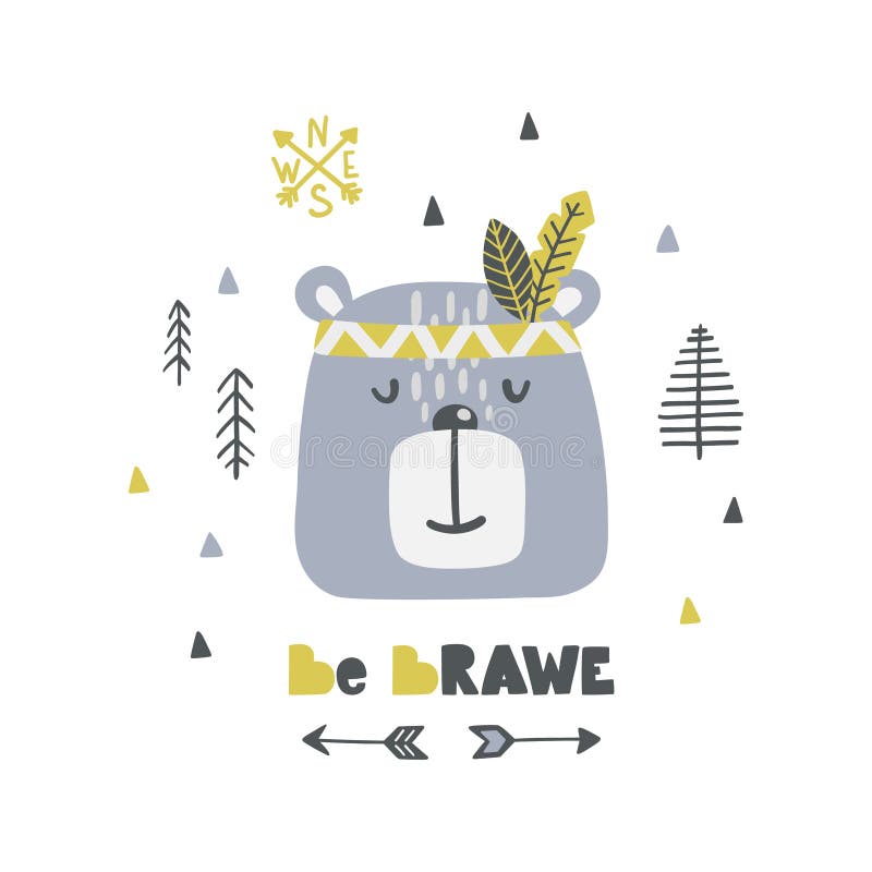 Manifesto puerile con l'iscrizione sveglia del fanny ed orso-indiana royalty illustrazione gratis Manifesto puerile con l'iscrizione sveglia del fanny ed orso-indiana royalty illustrazione gratis