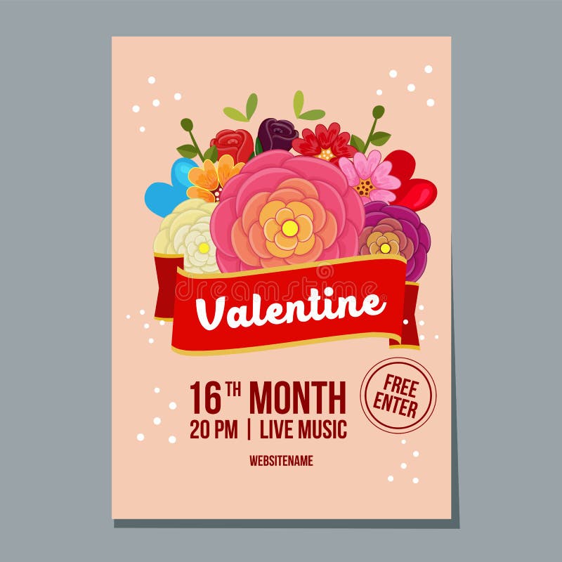 Manifesto sveglio di festival di settimana del biglietto di S. Valentino con il fiore del ranuncolo illustrazione di stock Manifesto sveglio di festival di settimana del biglietto di S. Valentino con il fiore del ranuncolo illustrazione di stock