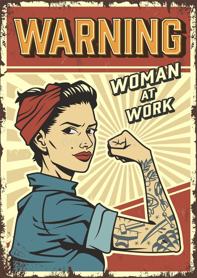 Manifesto variopinto di potere femminile retro illustrazione vettoriale