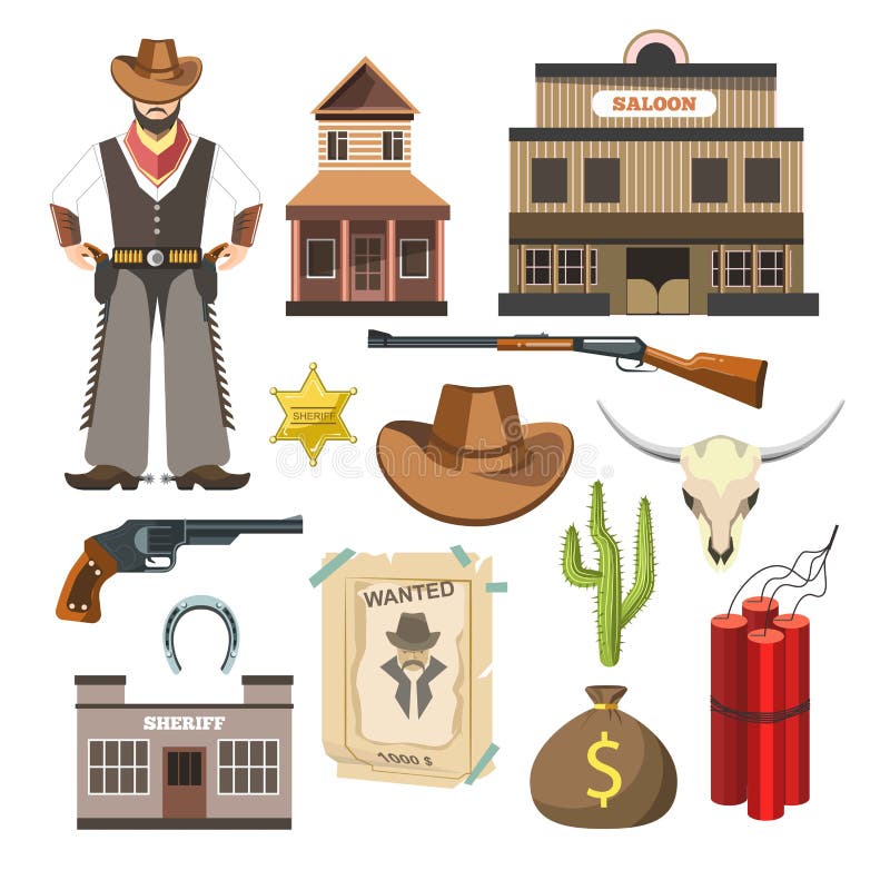 Manifesto variopinto piano di simboli del segno di vettore del modello del cowboy royalty illustrazione gratis Manifesto variopinto piano di simboli del segno di vettore del modello del cowboy royalty illustrazione gratis