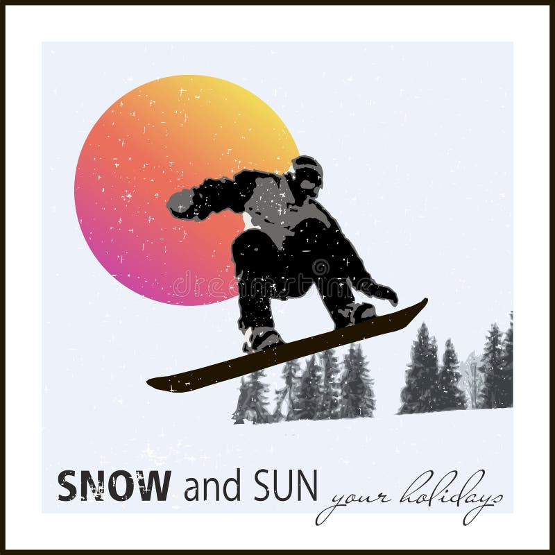 manifesto volo dello snowboarder contro il sole di sera royalty illustrazione gratis manifesto volo dello snowboarder contro il sole di sera royalty illustrazione gratis