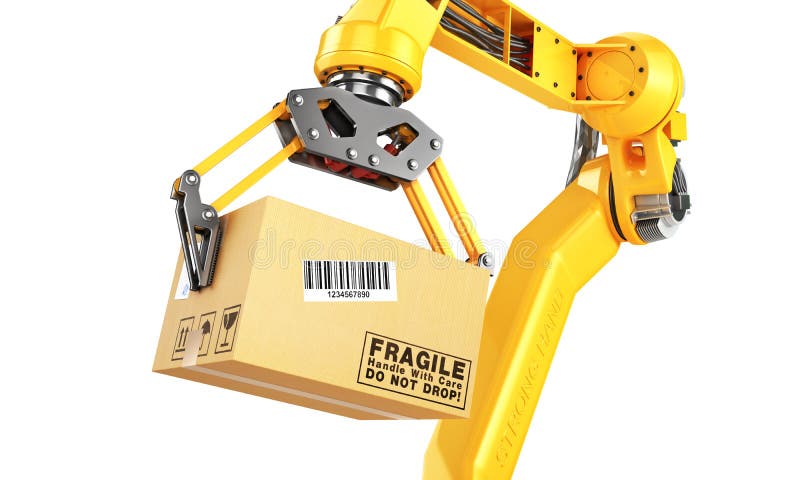 Manipulante de la fábrica Control automático de la mano la caja de cartón sobre transportador libre illustration Manipulante de la fábrica Control automático de la mano la caja de cartón sobre transportador libre illustration