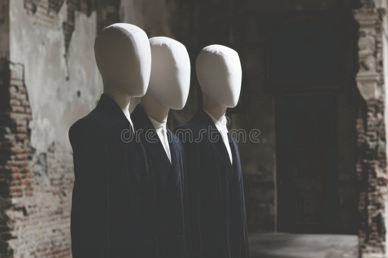 Maniquíes abstractos sin rostro en trajes con fondo de grano fotografía de archivo libre de regalías