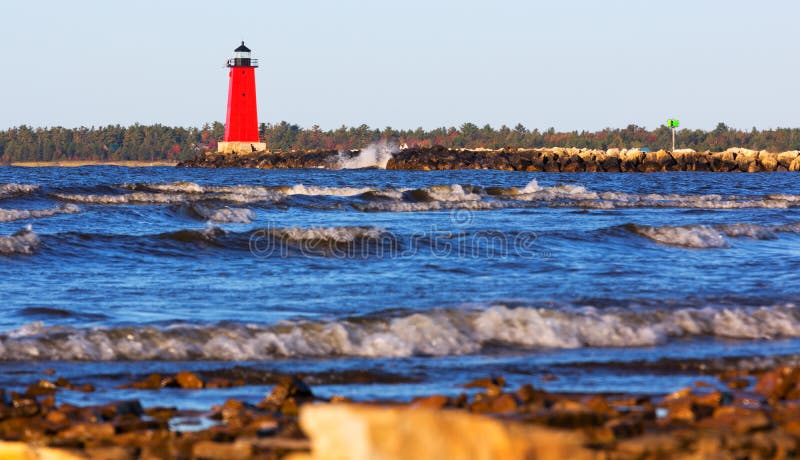 Manistique East Breakwater Lighthouse on a Windy Day