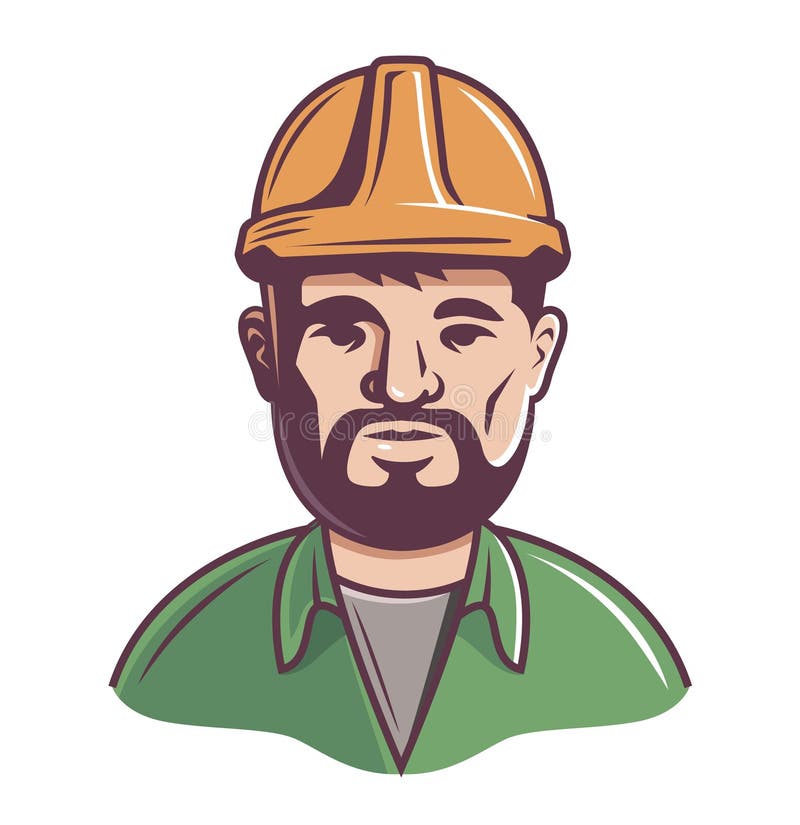 Manlig byggm?stare i hj?lm p? en vit bakgrund ?vre - halva av kroppen stock illustrationer Manlig byggm?stare i hj?lm p? en vit bakgrund ?vre - halva av kroppen stock illustrationer