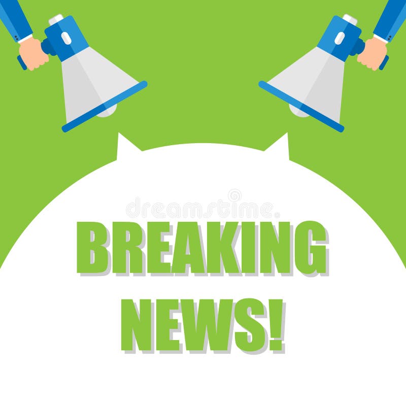 Manlig handinnehavmegafon med breaking newsanförandebubblan högtalare också vektor för coreldrawillustration vektor illustrationer Manlig handinnehavmegafon med breaking newsanförandebubblan högtalare också vektor för coreldrawillustration vektor illustrationer