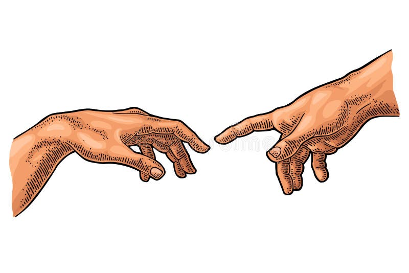 Manligt finger som pekar handlaggudhanden Skapelsen av Adam