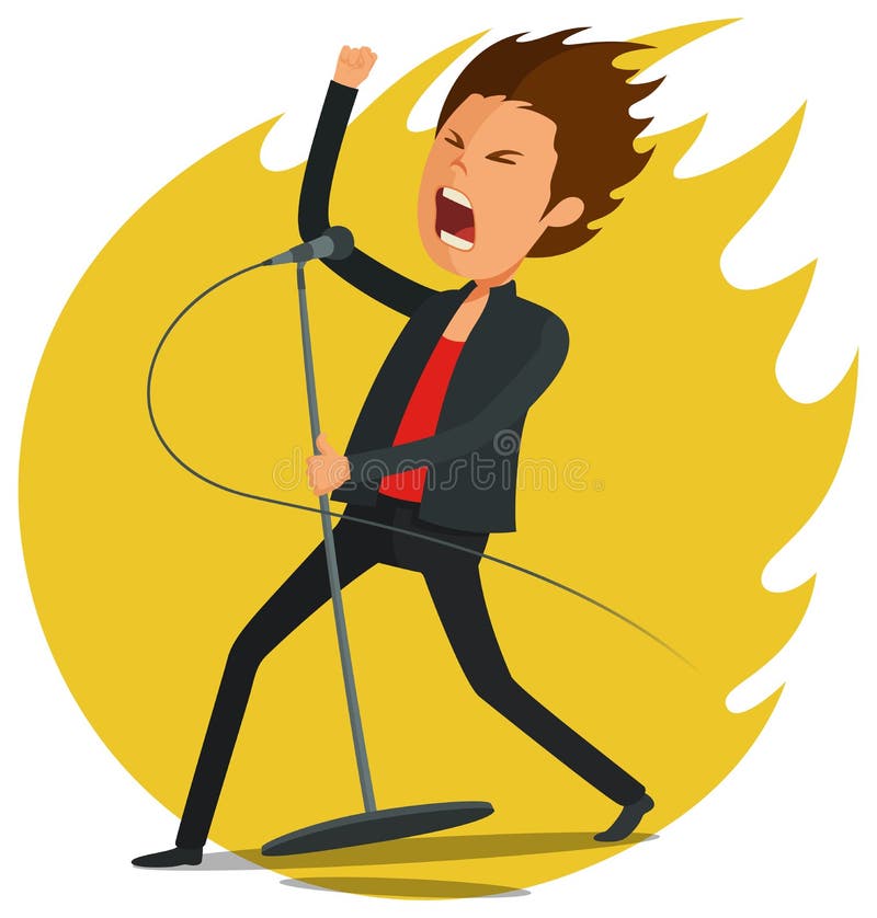 Male Singer singing passionately on stage in to microphone - Vector Illustration. Male Singer singing passionately on stage in to microphone - Vector Illustration