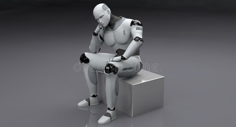 Manligt tänka för robotsammanträde stock illustrationer Manligt tänka för robotsammanträde stock illustrationer