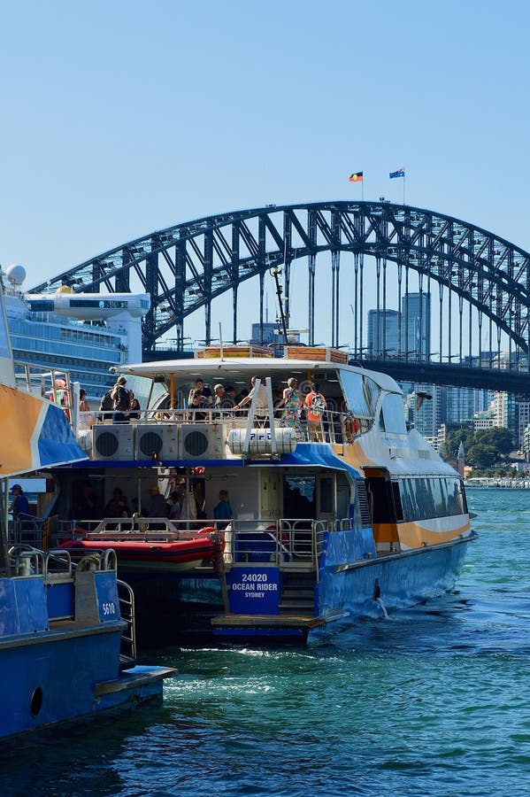 The Manly Fast Ferry moors at Circular Quay in Sydney Harbor stock photos