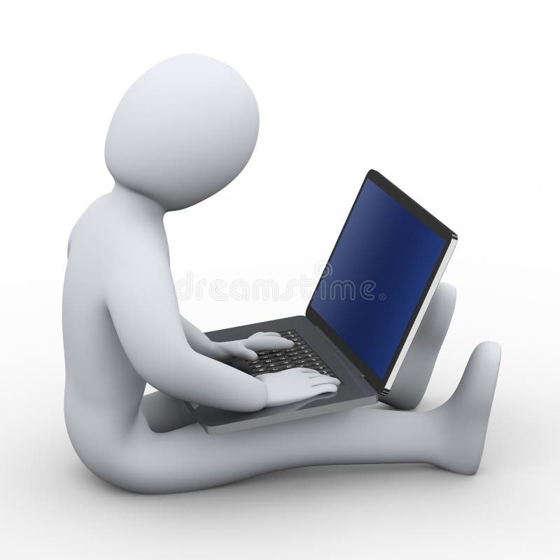 Mann 3d, der an Laptop arbeitet vektor abbildung Mann 3d, der an Laptop arbeitet vektor abbildung