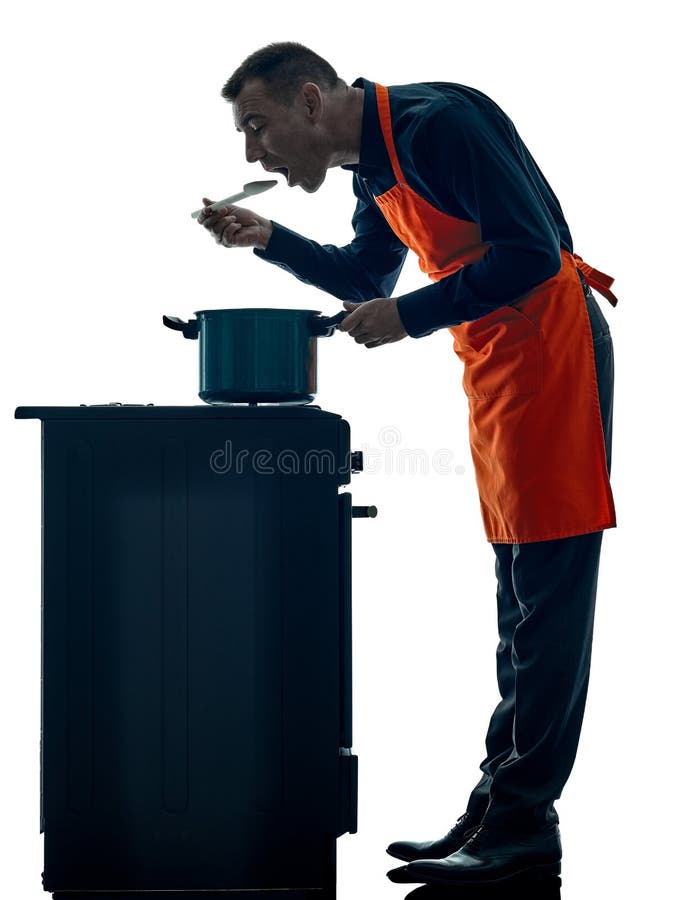 Mann, der das Chefschattenbild lokalisiert kocht lizenzfreie stockbilder Mann, der das Chefschattenbild lokalisiert kocht lizenzfreie stockbilder