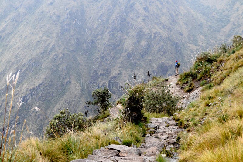 Mann, der die schöne Landschaft während auf Wanderweg genießt stockfotos Mann, der die schöne Landschaft während auf Wanderweg genießt stockfotos
