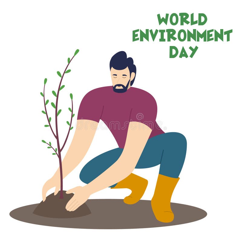 Mann, der einen Baum pflanzt Vektorillustration für Weltumwelttag stock abbildung Mann, der einen Baum pflanzt Vektorillustration für Weltumwelttag stock abbildung