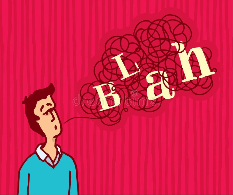 Cartoon illustration of man saying a tangled blah word. Cartoon illustration of man saying a tangled blah word