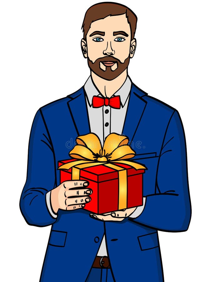 Mann hält große Geschenkbox Vektor in der Retro- komischen Pop-Arten-Art Ein Kerl mit Weihnachten oder Geburtstagsgeschenk Gegens vektor abbildung Mann hält große Geschenkbox Vektor in der Retro- komischen Pop-Arten-Art Ein Kerl mit Weihnachten oder Geburtstagsgeschenk Gegens vektor abbildung