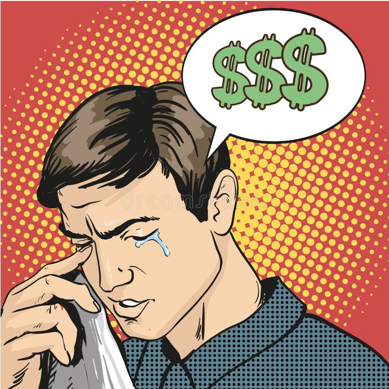 Man in stress and crying. Vector illustration in comic retro pop art style. Business failure concept. Man in stress and crying. Vector illustration in comic retro pop art style. Business failure concept.