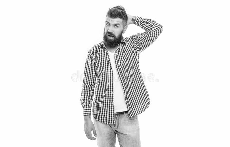 Mann mit angesagter Frisur. Männlicher Stil. Art des brutalen Hipsters. Brutal Caucasian isoliert auf weiß. Bartmann in lizenzfreie stockfotos