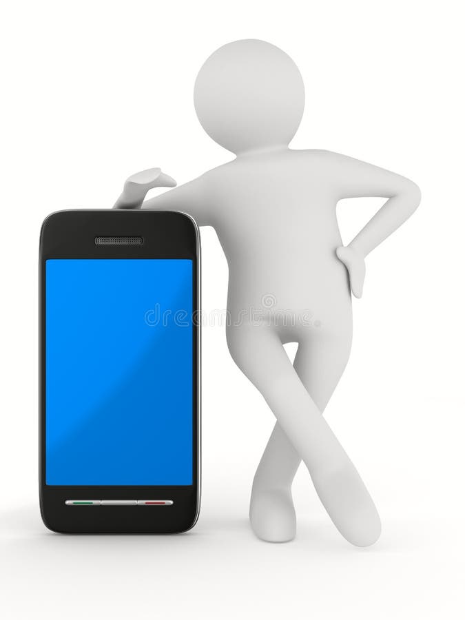 Mann mit Telefon auf Weiß. Getrenntes 3D vektor abbildung Mann mit Telefon auf Weiß. Getrenntes 3D vektor abbildung
