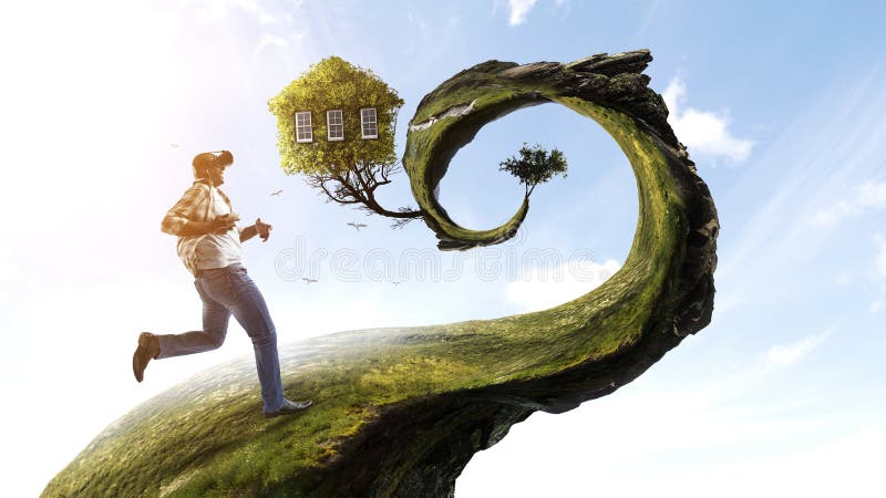 Mann mit virtueller Realitätsbrille stockfoto