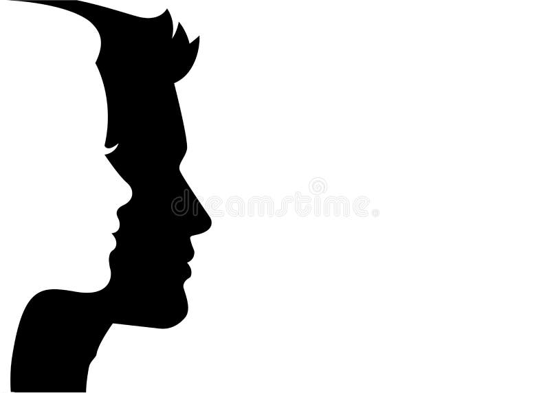 Mann und Frau silhouettieren Gesicht auf Gesicht - Vektor