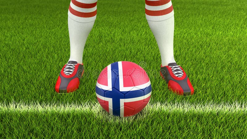 Mann und Fußball mit norwegischer Flagge lizenzfreie abbildung Mann und Fußball mit norwegischer Flagge lizenzfreie abbildung
