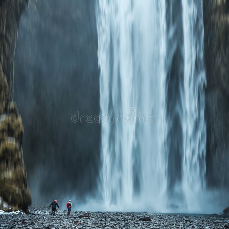 Mann unter Wasserfall in Island, Abenteuerfoto lizenzfreie stockfotos Mann unter Wasserfall in Island, Abenteuerfoto lizenzfreie stockfotos