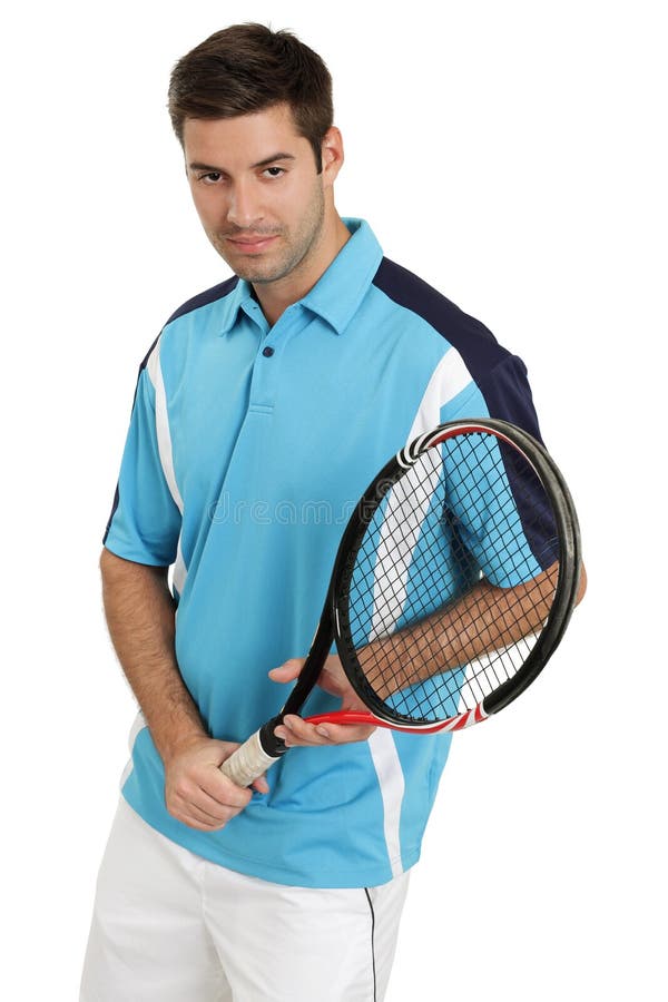 Mannelijke de holdingsracket van de tennisspeler royalty-vrije stock foto's Mannelijke de holdingsracket van de tennisspeler royalty-vrije stock foto's