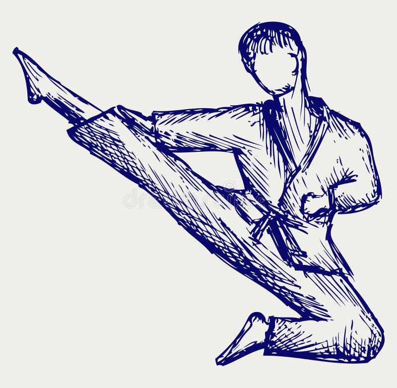 Karate male fighter young. Doodle style. Karate male fighter young. Doodle style