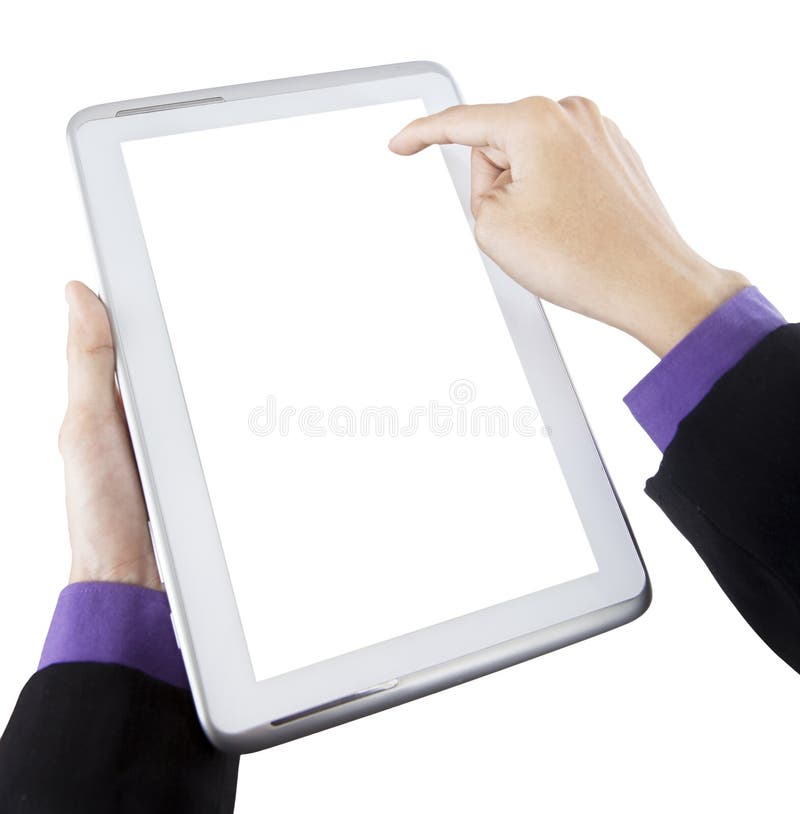 Mannelijke handen die een tabletpc houden stock afbeelding Mannelijke handen die een tabletpc houden stock afbeelding
