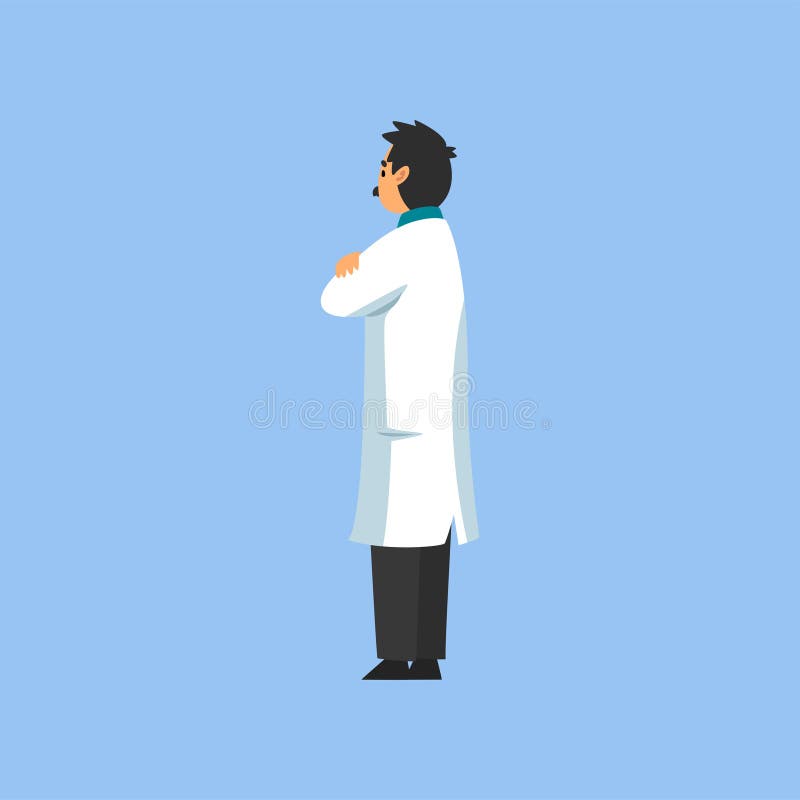 Mannelijke Professionele Arts Character, Arbeider van Medische Kliniek of het Ziekenhuis in Witte Laboratoriumlaag, Achterweergev stock illustratie Mannelijke Professionele Arts Character, Arbeider van Medische Kliniek of het Ziekenhuis in Witte Laboratoriumlaag, Achterweergev stock illustratie