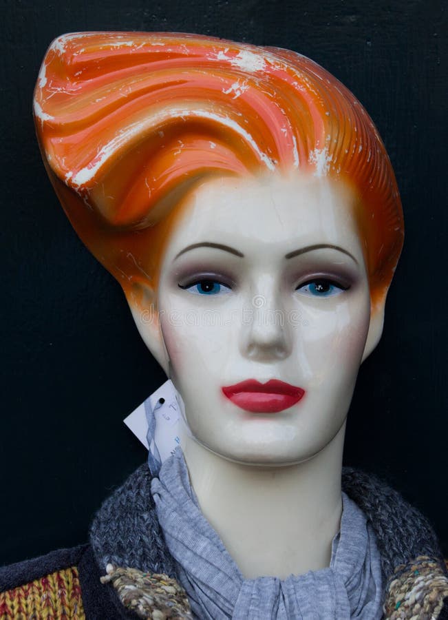 Mannequin with Red Lips and Orange Hair Stock Image - Image of clothing