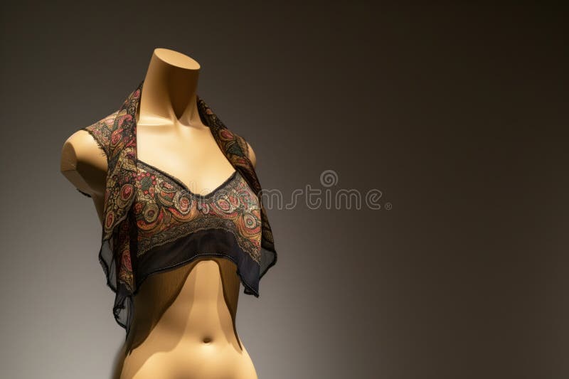 mannequin torso with patterned silk scarf as a top, created with generative ai AI generated