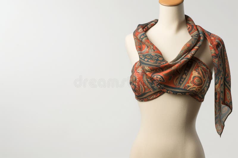 mannequin torso with patterned silk scarf as a top, created with generative ai AI generated