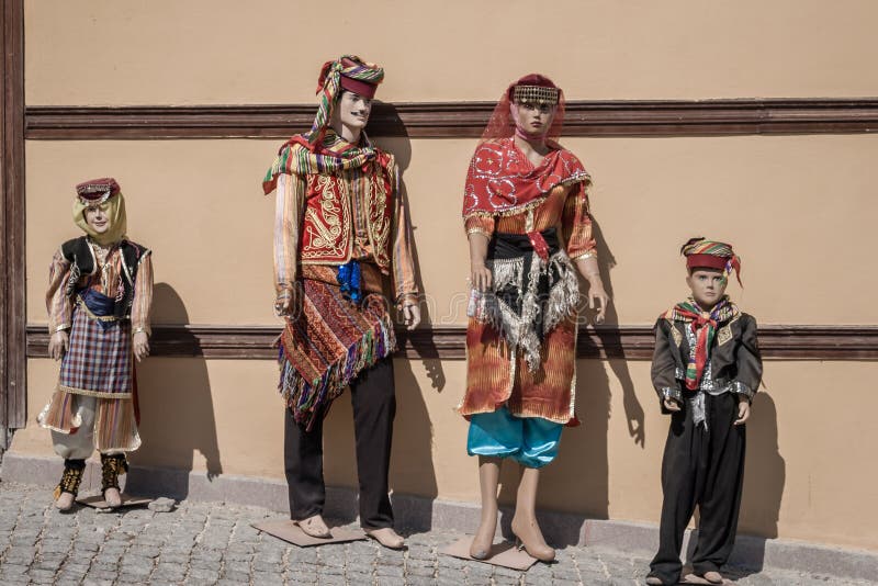 Mannequins Dressed in Colorful Oriental Traditional Turkish Clot royalty free stock photography