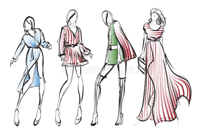 Mannequins élégants Croquis de filles de mode illustration libre de droits Mannequins élégants Croquis de filles de mode illustration libre de droits