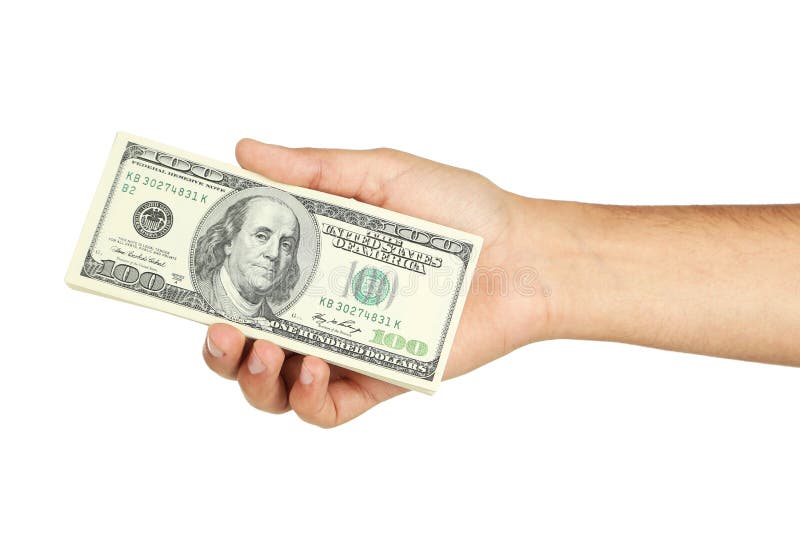 Mano che tiene cento banconote in dollari immagini stock Mano che tiene cento banconote in dollari immagini stock