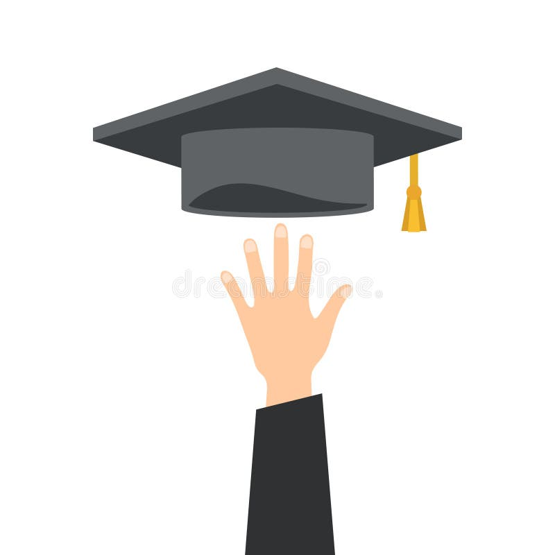 Mano con el sombrero de la graduación en el ejemplo blanco, común del vector libre illustration Mano con el sombrero de la graduación en el ejemplo blanco, común del vector libre illustration
