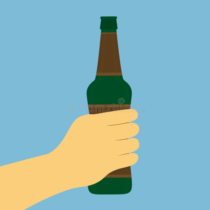 Picture of human hand holding bottle of beer, flat style icon. Picture of human hand holding bottle of beer, flat style icon