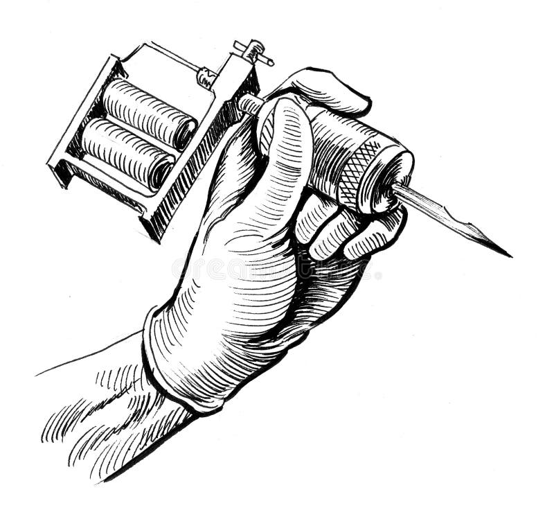 Mano Con Una Máquina Del Tatuaje Stock de ilustración Ilustración de mano, tatuaje 101440627