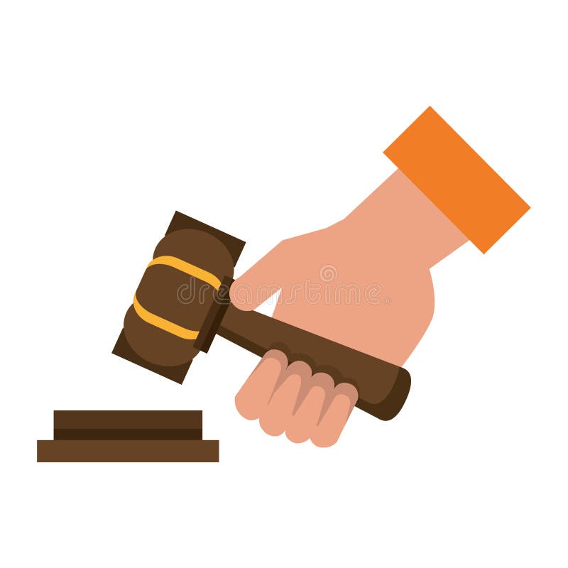 Mano de la justicia con la historieta del mazo aislada libre illustration Mano de la justicia con la historieta del mazo aislada libre illustration