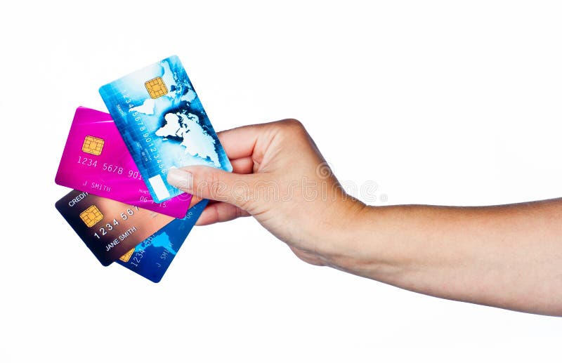 Woman hand holding credit cards isolated. Woman hand holding credit cards isolated