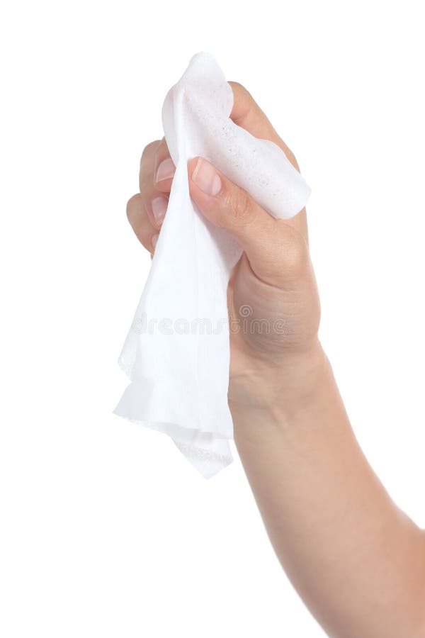 Woman hand using a washcloth isolated on a white background. Woman hand using a washcloth isolated on a white background