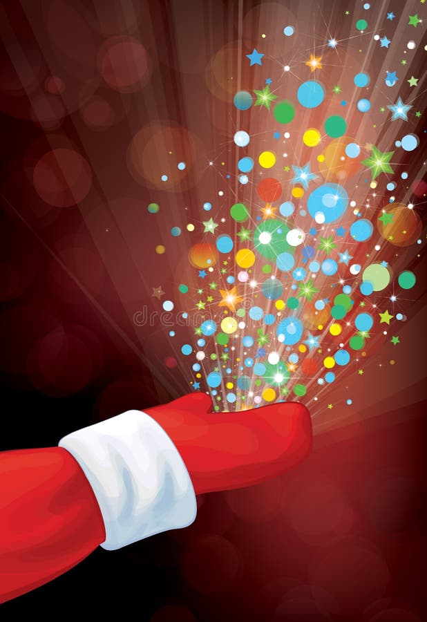 Mano de Santa Claus del vector con las luces coloridas libre illustration
