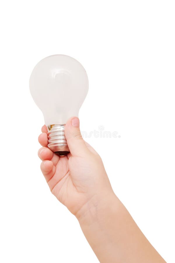 Mano dei bambini che tiene lampadina. Concetto di idea. fotografie stock Mano dei bambini che tiene lampadina. Concetto di idea. fotografie stock