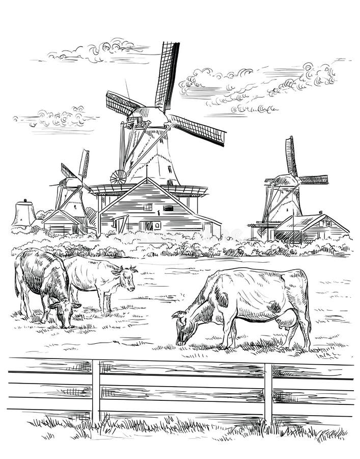 Mano del vector que dibuja Holanda 8 ilustración del vector