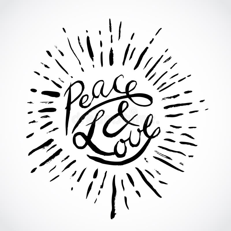 Mano del vintage dibujada poniendo letras a paz y a amor Ilustración retra del vector stock de ilustración Mano del vintage dibujada poniendo letras a paz y a amor Ilustración retra del vector stock de ilustración