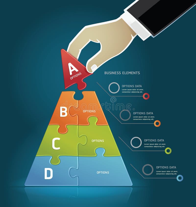 Mano dell'uomo d'affari che fa un diagramma della piramide. illustrazione di stock