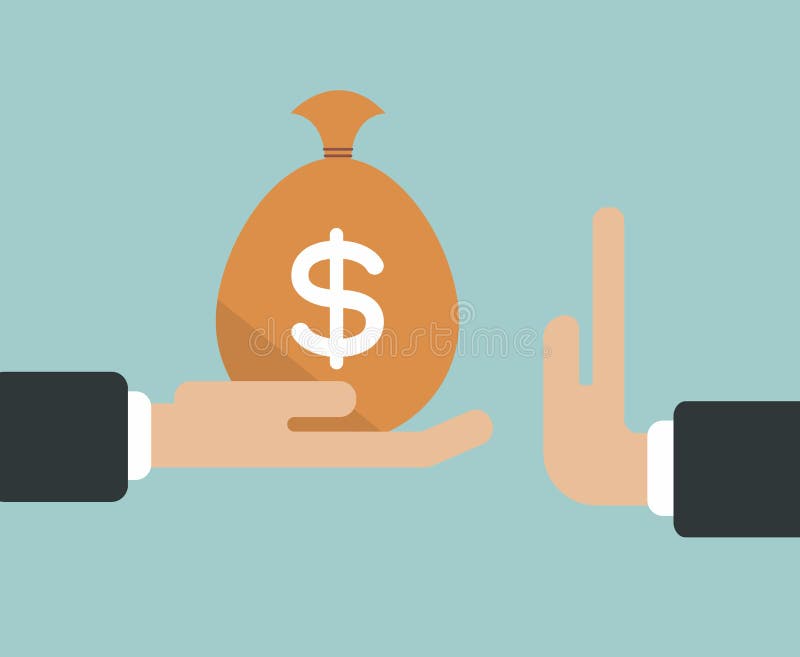 Mano dell'uomo d'affari che rifiuta il vettore offerto della borsa dei soldi del dono royalty illustrazione gratis